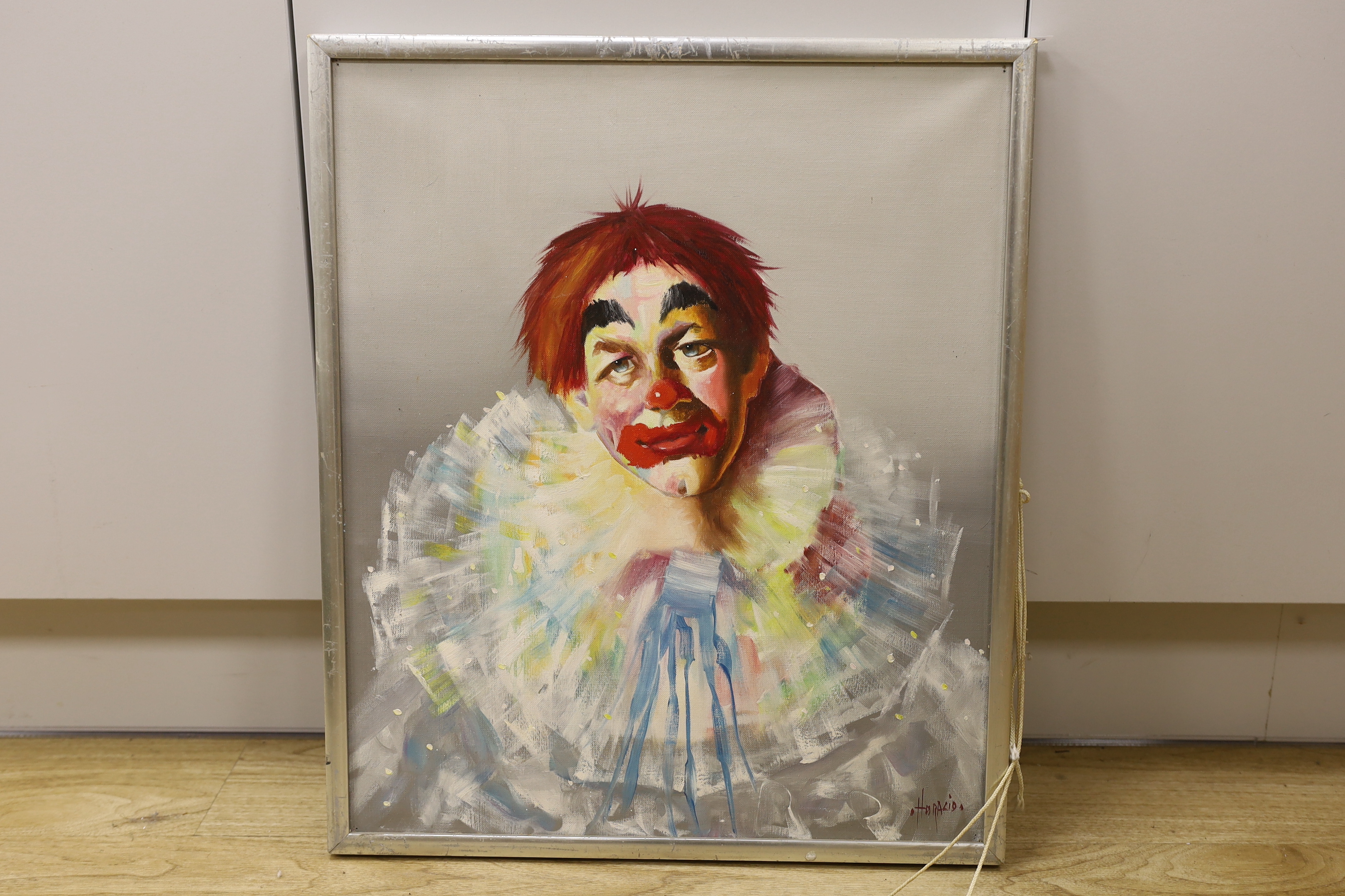 Haralid, oil on canvas, Portrait of a clown, signed, 54 x 46cm